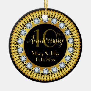 Personalised Elegant black gold Anniversary Ceramic Tree Decoration