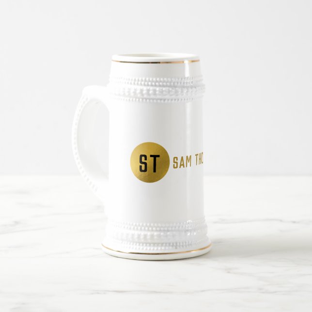 Personalised Elegant Black & Gold Modern Monogram Beer Stein (Front Left)