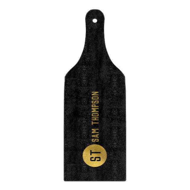 Personalised Elegant Black & Gold Modern Monogram Cutting Board (Front)