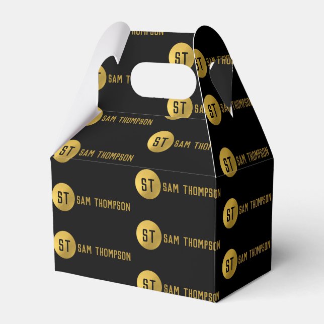 Personalised Elegant Black & Gold Modern Monogram Favour Box (Front Side)
