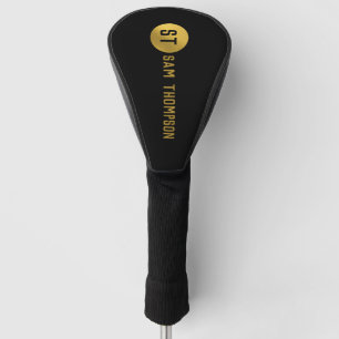 Personalised Elegant Black & Gold Modern Monogram Golf Head Cover