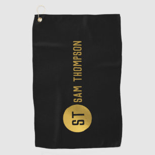 Personalised Elegant Black & Gold Modern Monogram Golf Towel