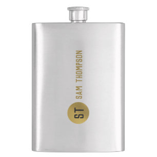 Personalised Elegant Black & Gold Modern Monogram Hip Flask