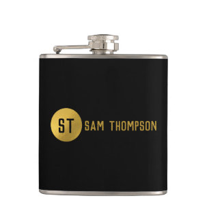 Personalised Elegant Black & Gold Modern Monogram Hip Flask