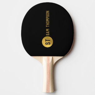 Personalised Elegant Black & Gold Modern Monogram Ping Pong Paddle