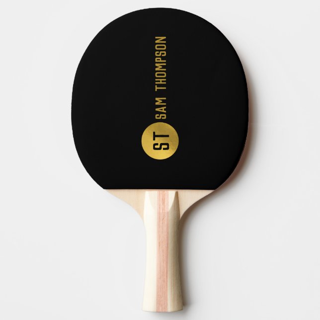 Personalised Elegant Black & Gold Modern Monogram Ping Pong Paddle (Front)