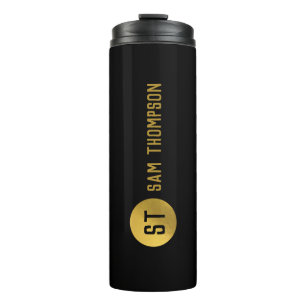 Personalised Elegant Black & Gold Modern Monogram Thermal Tumbler