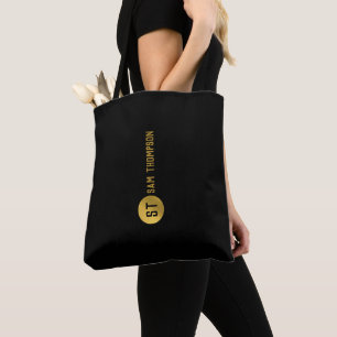 Personalised Elegant Black & Gold Modern Monogram Tote Bag