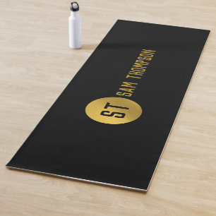 Personalised Elegant Black & Gold Modern Monogram Yoga Mat
