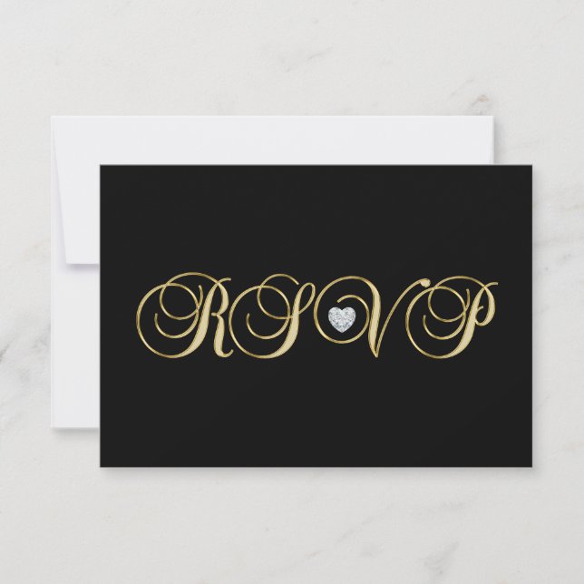 Personalised Elegant Black Gold RSVP Wedding (Front)