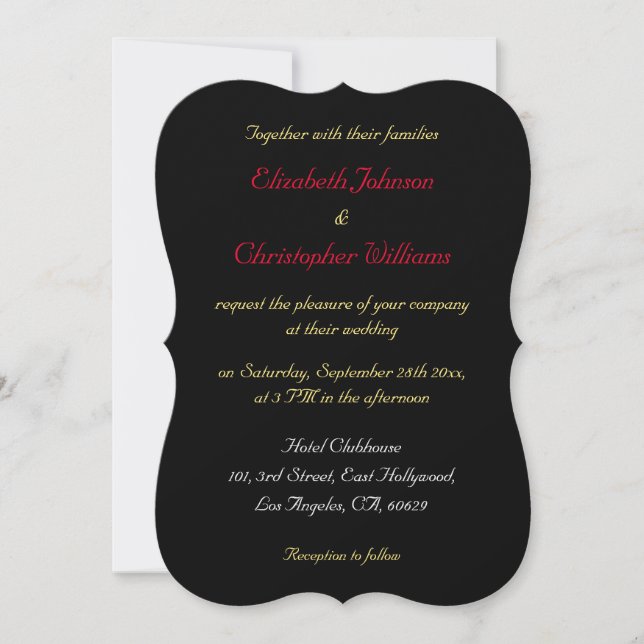 Personalised Elegant Black Gold Silver Wedding Invitation (Front)