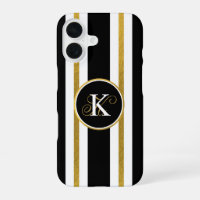 Personalised Elegant Black & Gold Stripes Monogram