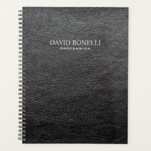 Personalised Elegant Black Leather Masculine Planner
