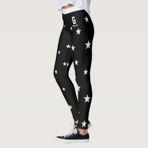 Personalised Elegant Black Neutral Stars Monogram Leggings