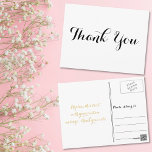 Personalised Elegant Black Script White Thank You Postcard<br><div class="desc">Create your own custom,  personalised,  elegant thank you note postcard. Simply enter your message / thank you note. Elegant thank you note postcard for use on wedding,  marriage anniversary,  birthday,  graduation,  bridal shower,  baby shower,  holidays,  or any other special occasion related mailings.</div>