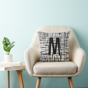 Personalised Elegant Black White Abstract Line Art Cushion