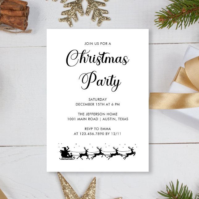 Personalised Elegant Black & White Christmas Party Invitation (Personalized Elegant Black & White Christmas Party Invitation)