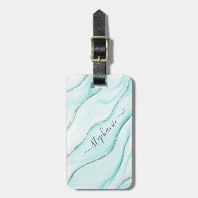 Personalised Elegant Blue Agate  Luggage Tag (Front Vertical)