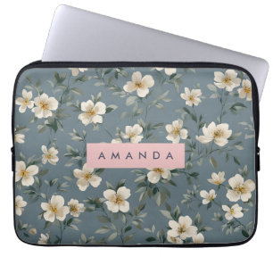 Personalised Elegant Blue Almond Blossom Laptop Sleeve