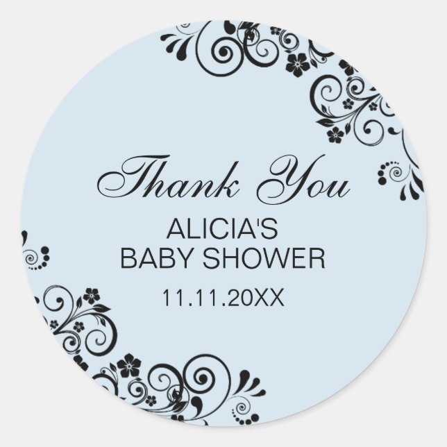Personalised Elegant Blue Baby Shower Thank You Classic Round Sticker (Front)