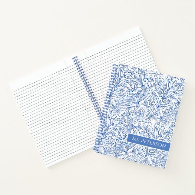 Personalised Elegant Blue Botanical Design Notebook (Inside)