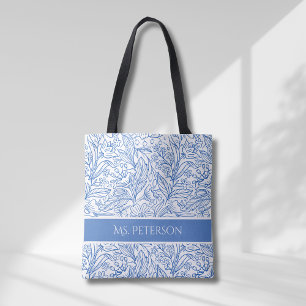 Personalised Elegant Blue Botanical Design Tote Bag