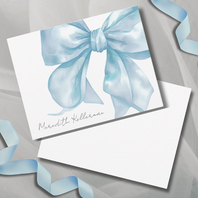 Personalised Elegant Blue Bow Name Monogram Card (Personalized Elegant Blue Bow Name Monogram Note Card)