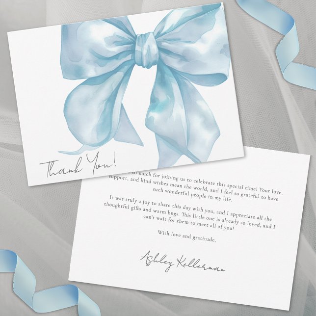 Personalised Elegant Blue Bow Thank You Card (Personalized Elegant Blue Bow Thank You)