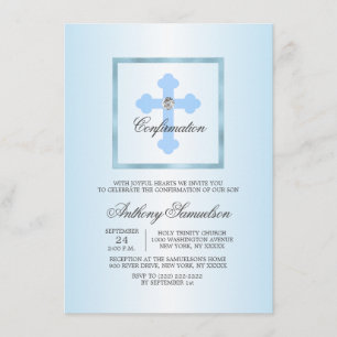 Personalised Elegant Blue Cross Confirmation BOY Invitation