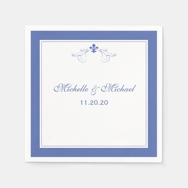 Personalised Elegant Blue Fleur de Lis Napkin (Front)