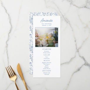 Personalised Elegant Blue Floral Birthday Menu