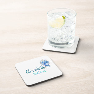 Personalised Elegant Blue Floral Bridal Shower Coaster