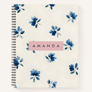 Personalised Elegant Blue Floral Design Notebook