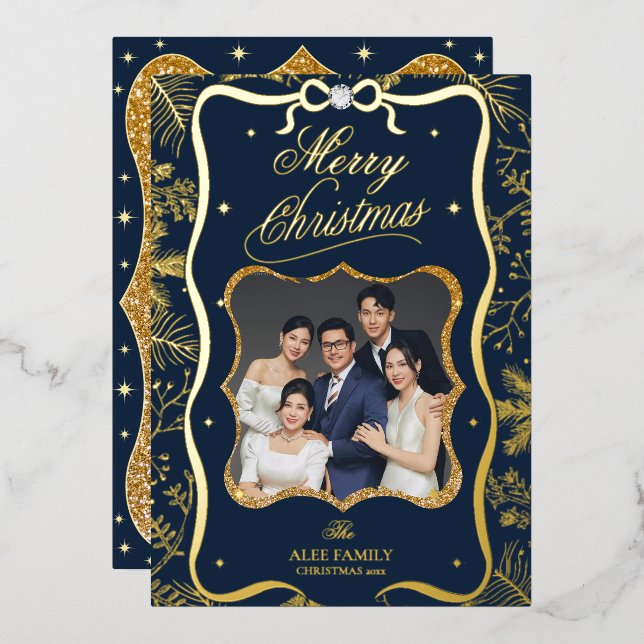 Personalised Elegant Blue Foil Christmas Card (Front/Back)