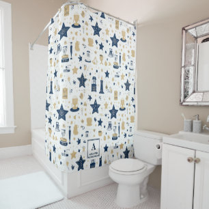 Personalised Elegant Blue & Gold Stars Pattern(12) Shower Curtain
