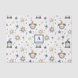 Personalised Elegant Blue & Gold Stars Pattern (4) Tissue Paper