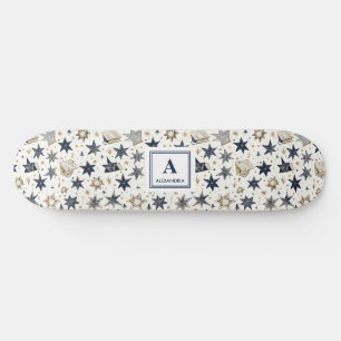 Personalised Elegant Blue & Gold Stars Pattern (8) Skateboard