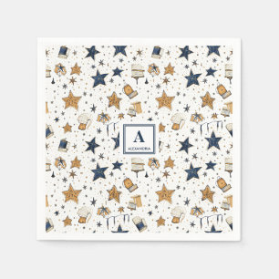 Personalised Elegant Blue & Gold Stars Pattern (9) Napkin