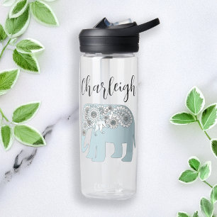 Personalised Elegant Blue Paisley Elephant Water Bottle