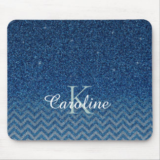 Personalised Elegant Blue Sparkle Glitter Monogram Mouse Pad