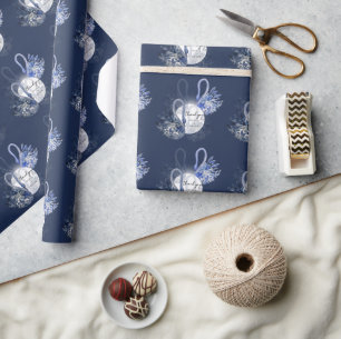 Personalised Elegant Blue Swans Wrapping Paper