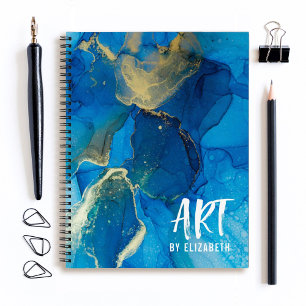 Personalised Elegant Blue Watercolor Sketchbook Notebook