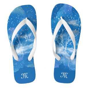 Personalised Elegant Blue & White Monogram Unisex Jandals