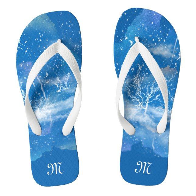 Personalised Elegant Blue & White Monogram Unisex Jandals (Footbed)