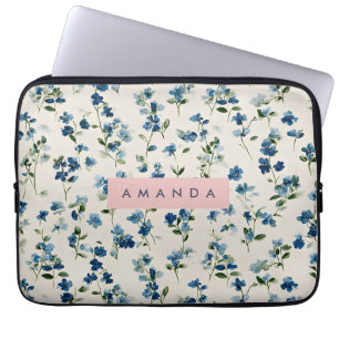 Personalised Elegant Blue Wildflower Design  Laptop Sleeve