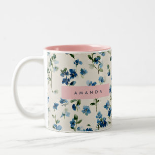 Personalised Elegant Blue Wildflower Design Two-Tone Coffee Mug
