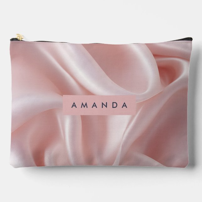 Personalised Elegant Blush Pink Satin Design Accessory Pouch (Front)