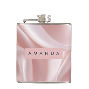 Personalised Elegant Blush Pink Satin Design Hip Flask