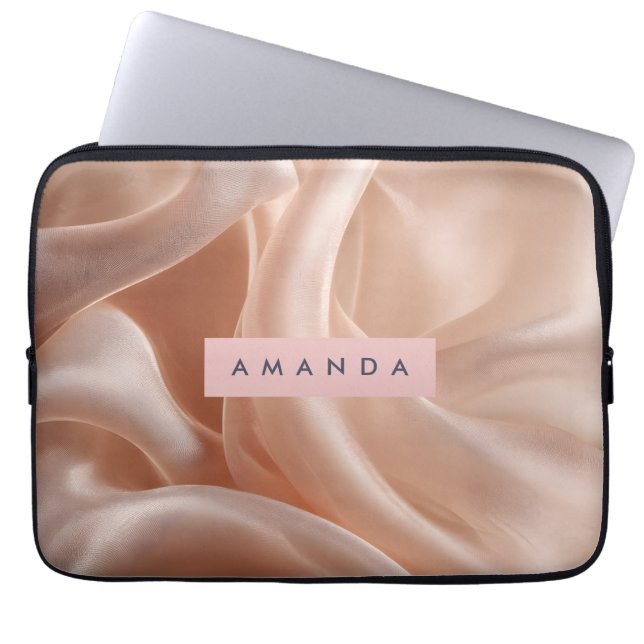 Personalised Elegant Blush Silk Texture Laptop Sleeve (Front)
