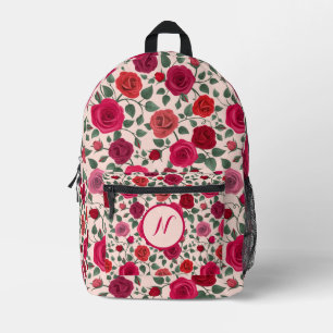 Personalised Elegant Boho Red Floral Wildflower Printed Backpack